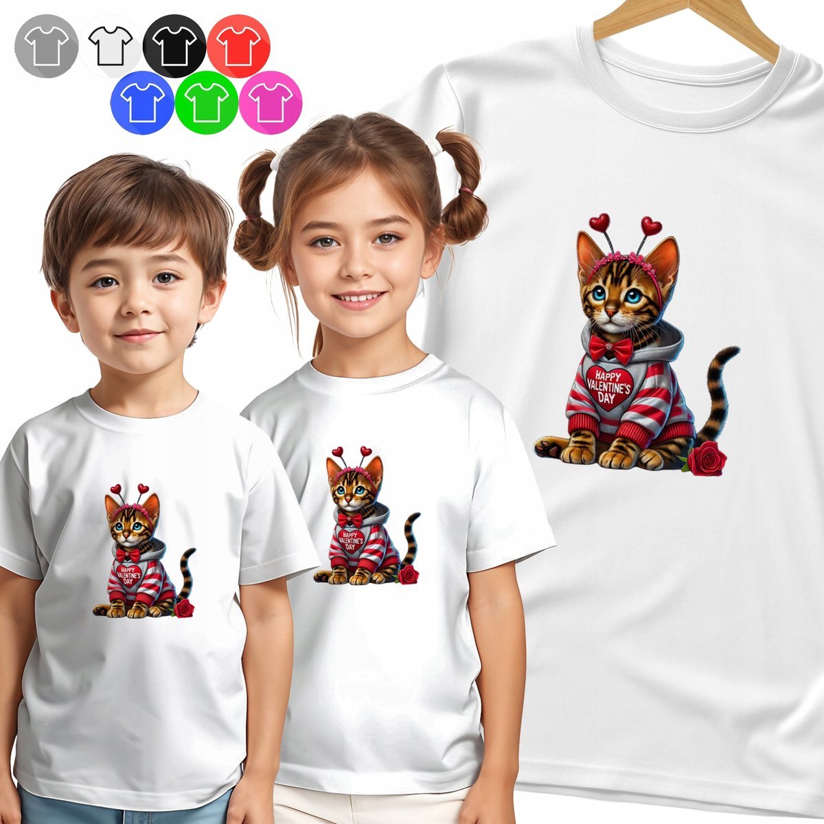 KOSZULKA DZIECIĘCA T-SHIRT - KOTEK W SZALIKU SERDUSZKA KOTKI - L