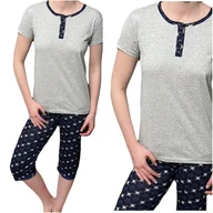 Piżamy damskie - Piżama damska bawełniana komfortowa lekka szara 3/4 spodnie guziki L - miniaturka - grafika 1