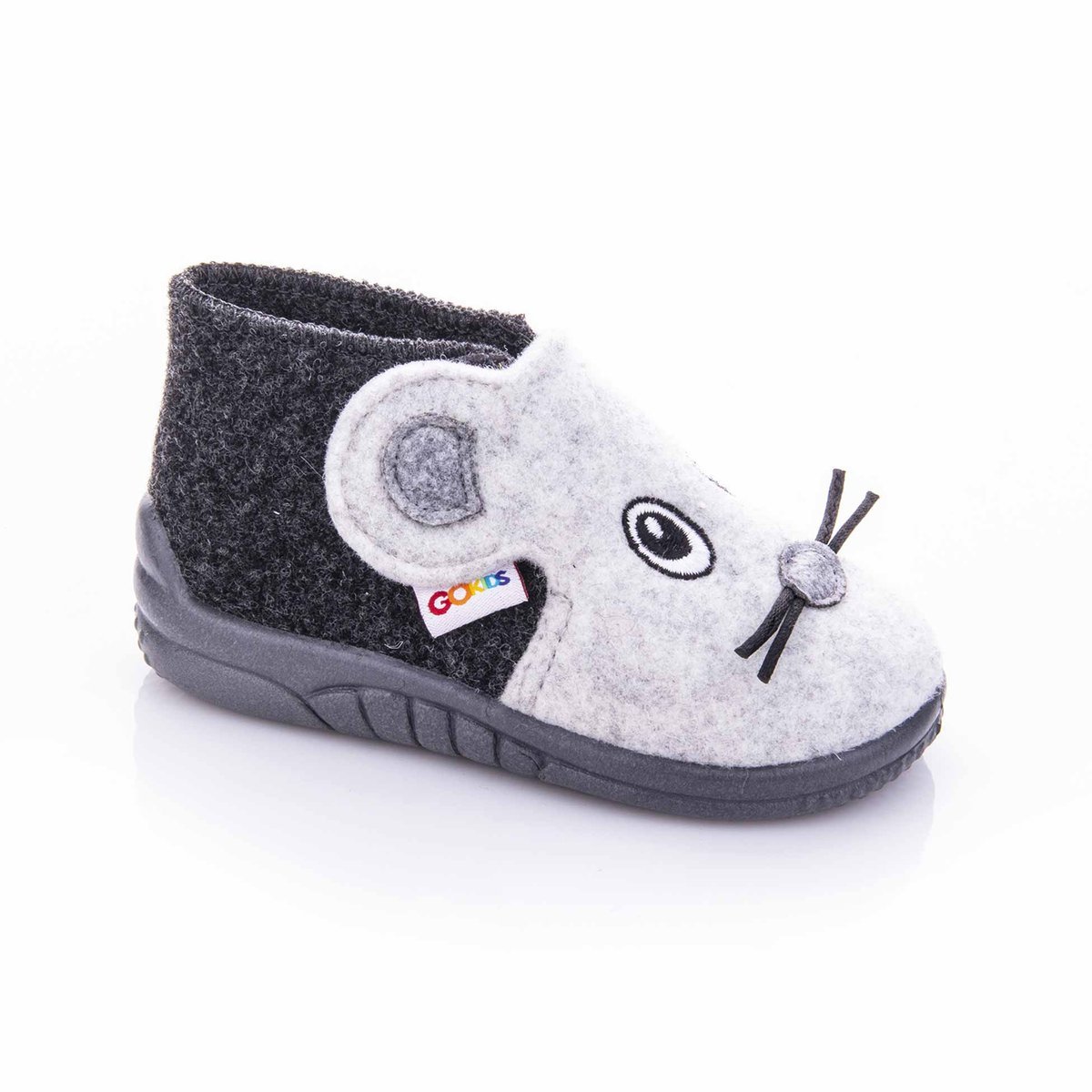 Kapcie dziecięce z myszką wełniane szare