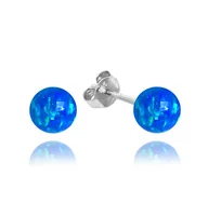 Kolczyki - MINET Srebrne kolczyki KULKI z granatowymi opalami 6mm - miniaturka - grafika 1