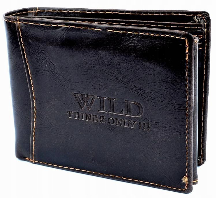 BRĄZOWY Poziomy PORTFEL Męski Młodzieżowy KLASYCZNY Portmonetka SKÓRA Wild