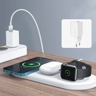 Joyroom ładowarka bezprzewodowa 3w1 Qi 20W do telefonu / słuchawek AirPods + kabel USB Typ C z adapterem sieciowym biała (JR-A27) - Kable USB - miniaturka - grafika 3