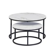 Ławy i stoliki kawowe - Stolik kawowy do salonu, biały marmurowy blat, metalowy uchwyt, 60 cm i 40 cm - miniaturka - grafika 1