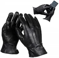 Rękawiczki - Męskie skórzane Rękawiczki dotykowe ocieplane polarkiem r.M - RKW7-M - miniaturka - grafika 1