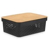 Pojemniki kuchenne - Plastikowy pojemnik z bambusową pokrywą, 36 x 26 x 14 cm - miniaturka - grafika 1