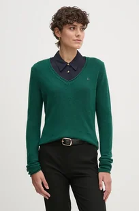Tommy Hilfiger sweter wełniany damski kolor zielony lekki WW0WW43505 - Swetry damskie - miniaturka - grafika 1