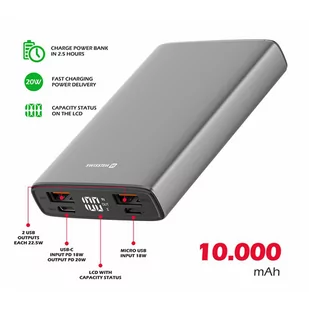 SWISSTEN, Powerbank, ALUMINUM, Li-Pol, 5/9/12V, do ładowania telefonów i innych urządzeń, 22013915, 10000mAh, microUSB, 2x USB-A, - Powerbanki - miniaturka - grafika 2