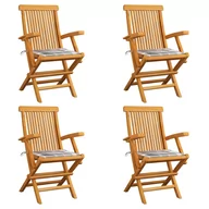 Fotele i krzesła ogrodowe - vidaXL Lumarko Krzesła ogrodowe z poduszkami w szarą kratę, 4 szt., tekowe! 3065631 - miniaturka - grafika 1