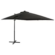 Parasole ogrodowe - vidaXL Parasol wiszący z lampkami LED i słupkiem, czarny, 250 cm 312324 - miniaturka - grafika 1