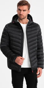 Kurtka męska Ombre Lekko ocieplona pikowana męska kurtka z satynowym wykończeniem czarna V2 OM-JALP-0180 M - Kurtki męskie - miniaturka - grafika 1