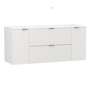 Biała Szafka Łazienkowa z Blatem 140cm Ryflowane Fronty