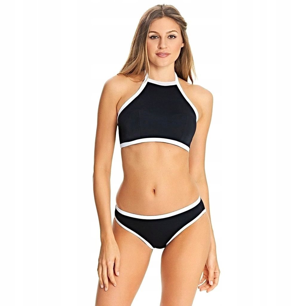 CZARNY DWUCZĘŚCIOWY STRÓJ KĄPIELOWY DAMSKI SPORTOWY BIKINI WYSOKI STAN M