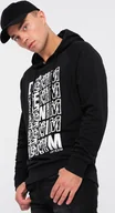 Bluzy męskie - Ombre Męska bluza kangurka nierozpinana z kapturem i nadrukiem - czarna V1 OM-SSPS-0158 L - miniaturka - grafika 1