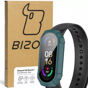 Bizon Etui ze szkłem Case AntiShock Set, Xiaomi Mi Band 7, ciemnozielone - Akcesoria do smartwatchy - miniaturka - grafika 1