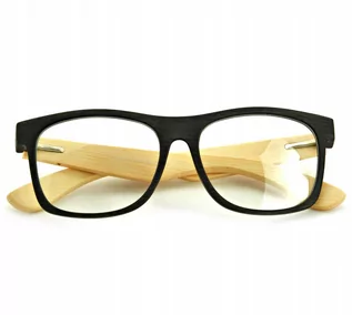 Okulary korekcyjne, oprawki, szkła - Drewniane okulary nerd z filtrem niebieskim unisex - grafika 1