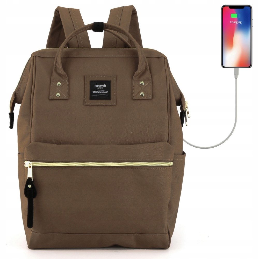 Damski plecak szkolny Himawari 9001 Usb ciemnobrązowy