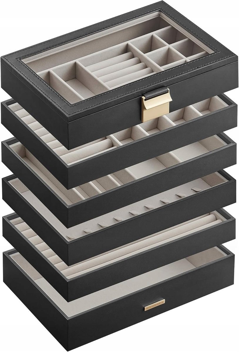 TACA NA BIŻUTERIĘ 6 POZIOMOWA AKSAMITNY ORGANIZER SZKATUŁKA IDEALNY PREZENT