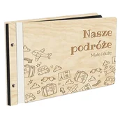 Albumy fotograficzne - Album Na Zdjęcia W Drewnianej Oprawie Z Czarnymi Kartami Z Grawerem Nasze Podróże Małe I Duże Travel Wyprawa Wycieczka Album Podróżniczy - miniaturka - grafika 1