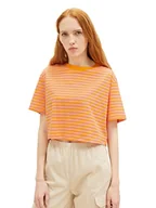 Koszulki i topy damskie - TOM TAILOR Denim T-shirt damski cropped, 31709 - Mango Pink Stripe, M - miniaturka - grafika 1