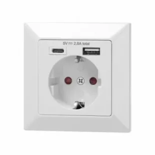 Orno Gniazdo pojedyncze 2p+z usb-a + - Gniazdka elektryczne - miniaturka - grafika 1