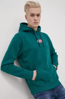 Bluzy męskie - Tommy Jeans Bluza męska kolor zielony z kapturem gładka - grafika 1