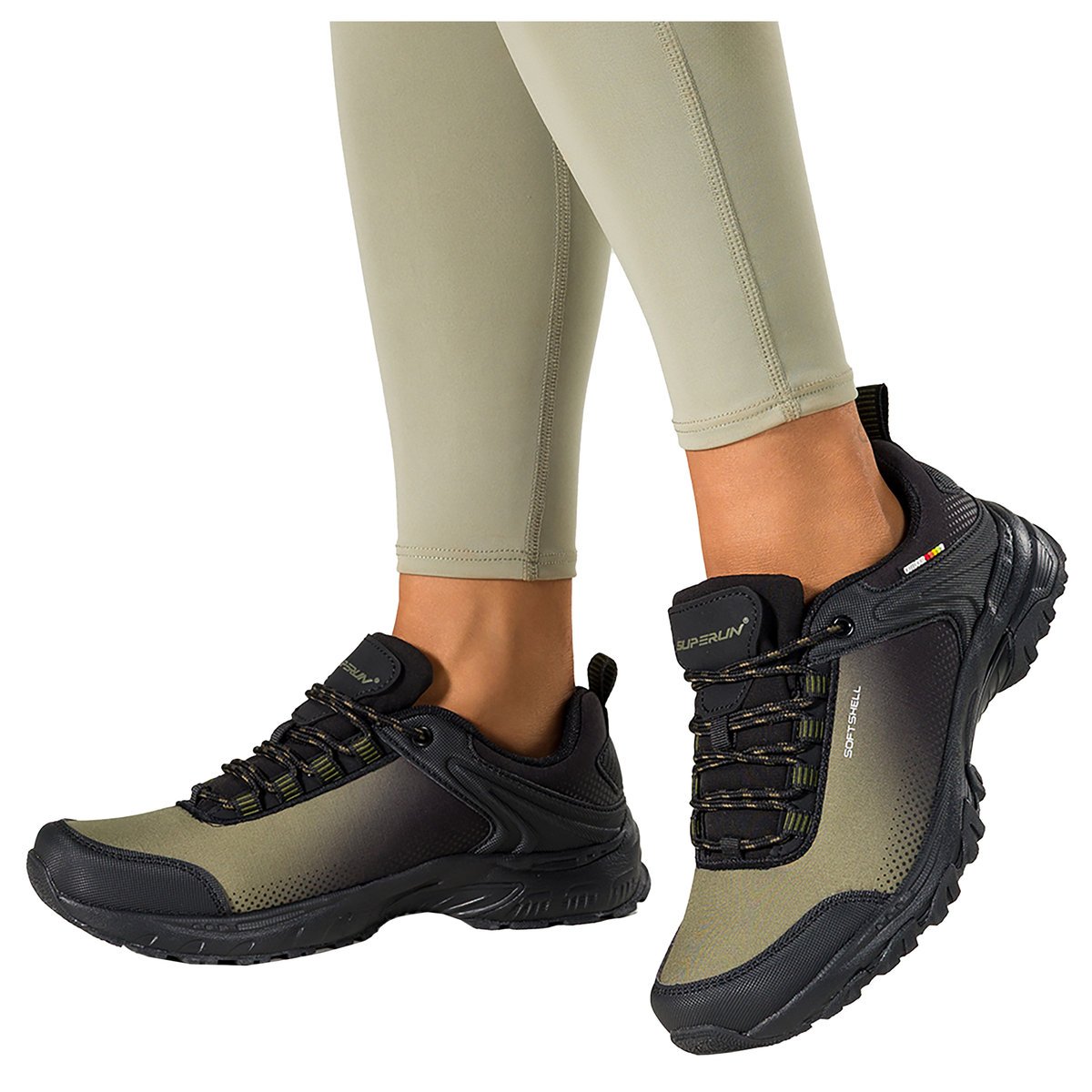 Zielone buty trekkingowe damskie buty sportowe softshell na bieżnikowanej podeszwie sznurowane Carla 8529-36