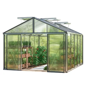 GFP szklarnia Asteria 23 Premium 311x385 cm - grube panele poliwęglanowe ok. 16 mm - kolor: aluminium naturalne - Szklarnie ogrodowe - miniaturka - grafika 1