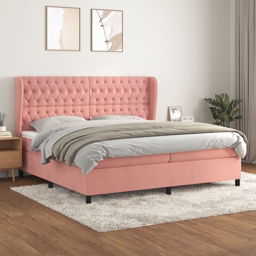 Łóżko sprężynowe z materacem różowe 200x200 cm velvet