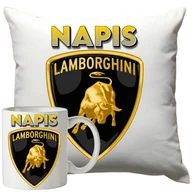 Gadżety dla niej i dla niego - Kubek Poduszka Lamborghini 330ml 40x40cm z Napisem Zestaw Motoryzacyjny - miniaturka - grafika 1