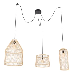 QAZQA Wiejska lampa wisząca zewnętrzna rattanowa 3-punktowa - Calamus - Lampy sufitowe - miniaturka - grafika 1