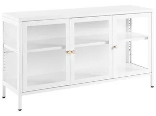 Szafka trzydrzwiowa metalowa ze szklaną gablotą biała NEWPORT - Szafki do salonu - miniaturka - grafika 1
