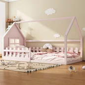 Łóżka dla dzieci i młodzieży - Łóżko dziecięce 90x200 cm - w kształcie domku - sosna i MDF - różowe - miniaturka - grafika 1