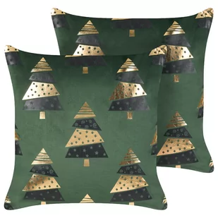 2 welurowe poduszki dekoracyjne w choinki 45 x 45 cm zielone GOLDSPRUCE - Poduszki dekoracyjne - miniaturka - grafika 1