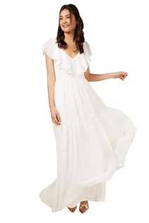 Sukienki - Little Mistress Damska sukienka maxi Jaime ślubna z falbanką kość słoniowa, rozmiar 10 UK, biała - grafika 1