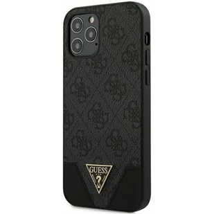 Guess 4G Triangle Collection - Etui na iPhone 12 Pro Max szary GUHCP12LPU4GHBK - Etui i futerały do telefonów - miniaturka - grafika 1