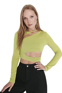 Trendyol Damska damska dopasowana bodycon asymetryczny kołnierz tkana bluzka koszula, zielona, 38, ZIELONY, 64 - Body - miniaturka - grafika 1