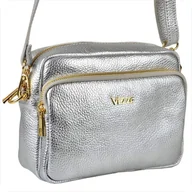 Torebki damskie - VEZZE włoska skórzana torebka srebrna złote okucia - miniaturka - grafika 1