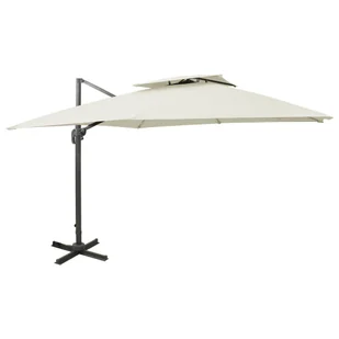 vidaXL Parasol wiszący z podwójną czaszą, 300x300 cm, piaskowy 312368 - Parasole ogrodowe - miniaturka - grafika 1