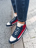 Sneakersy męskie - Buty męskie sneakersy - granatowe/czerwone T358 - miniaturka - grafika 1