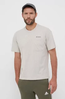 Koszulki męskie - Columbia t-shirt bawełniany kolor beżowy gładki - grafika 1