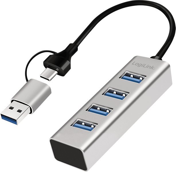 HUB USB LogiLink LogiLink UA0455 huby i koncentratory USB 3.2 Gen 1 3.1 Gen 1 Type-A + Type-C 5000 Mbit/s Aluminium