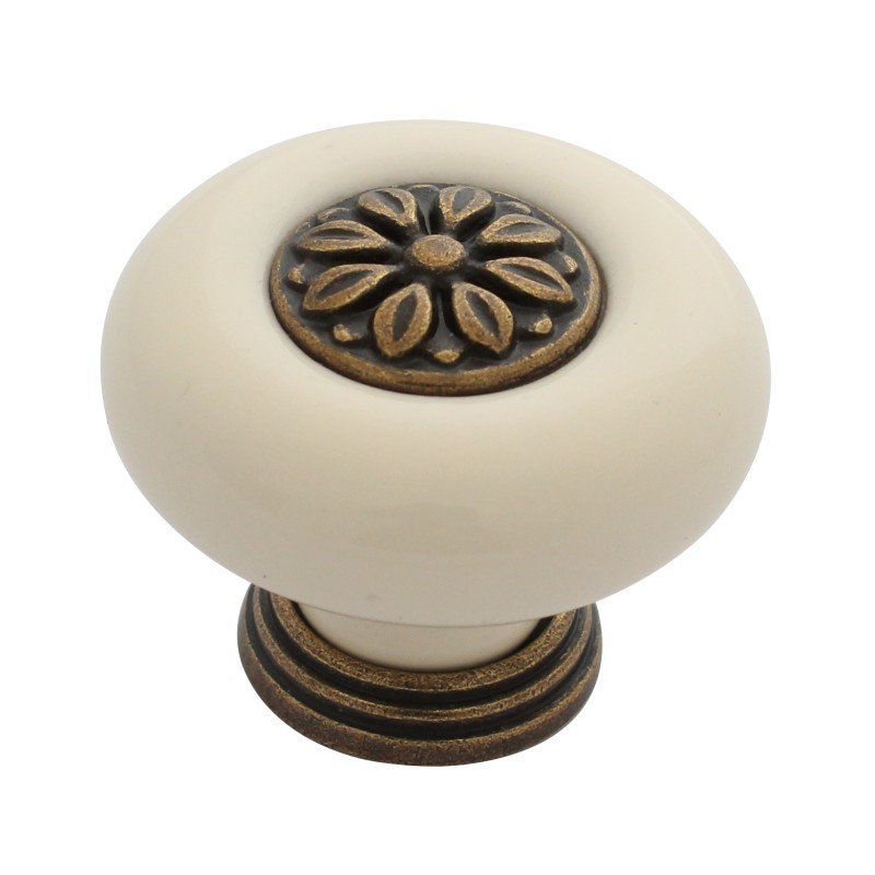 Gałka meblowa porcelanowa patyna na mosiądzu z dekorem w stylu retro vintage GP011/AE/C AMIX