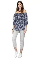 Koszulki i topy damskie - Bonateks damska top 100% lniana tunika Made in Italy, koronkowy top z przodu w kropki z kołnierzem, granatowy, rozmiar: XL, granatowy, XL - miniaturka - grafika 1