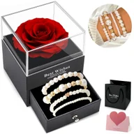 Bransoletki - BRANSOLETKA DAMSKA Perły Diamentowana Szkatułka z Różą Na Prezent Pozłacana - miniaturka - grafika 1