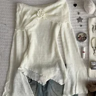 Bluzki damskie - TEMU Y2K Półprzezroczysta Bluzka z Odkrytymi Ramionami i Długim Rękawem – Jednokolorowy Top o Średniej Elastyczności, Wiosenno-Letnia Bluzka do - miniaturka - grafika 1