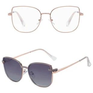 2w1 Okulary damskie do komputera + nakładka przeciwsłoneczna na magnes Clip-On 25162A fiolet/złoty - Okulary korekcyjne, oprawki, szkła - miniaturka - grafika 1