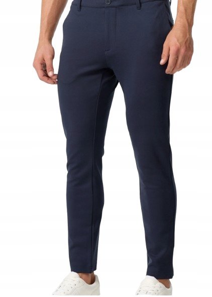 JEFF GRANATOWE ELEGANCKIE SPODNIE CHINOS Z PASKIEM 33/32 R_A