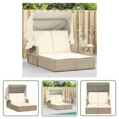 Leżaki ogrodowe - The Living Store Podwójna leżanka z zadaszeniem i poduszkami - beż - polirattan - Leżak - miniaturka - grafika 1