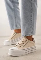 Trampki damskie - Beżowe Klasyczne Trampki na Grubej Podeszwie Araenes - miniaturka - grafika 1