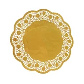 Dekoracje i nakrycia stołu na imprezę - Serwetka ozdobna okrągła złota 32cm 4szt - miniaturka - grafika 1